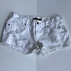 Abercrombie & Fitch 27 Distressed Denim Jean Shorts Frayed White Logo Pockets